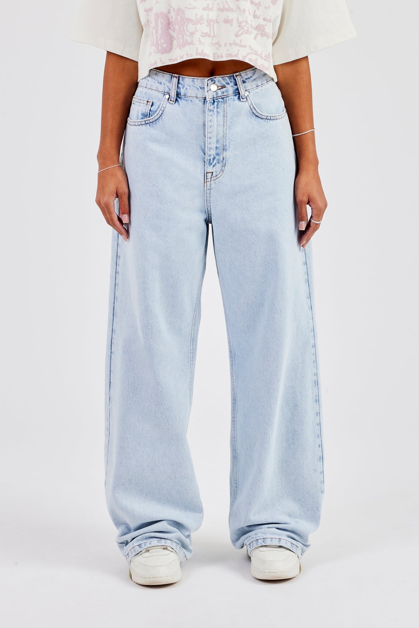 Embroidered Baggy Jean - Ice Blue
